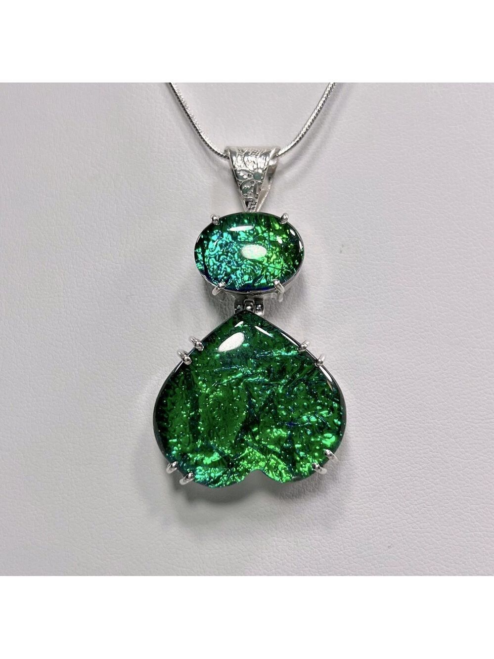 Triplet Opal Green 925 Synthetic Gemstone Upside Down Heart Pendant